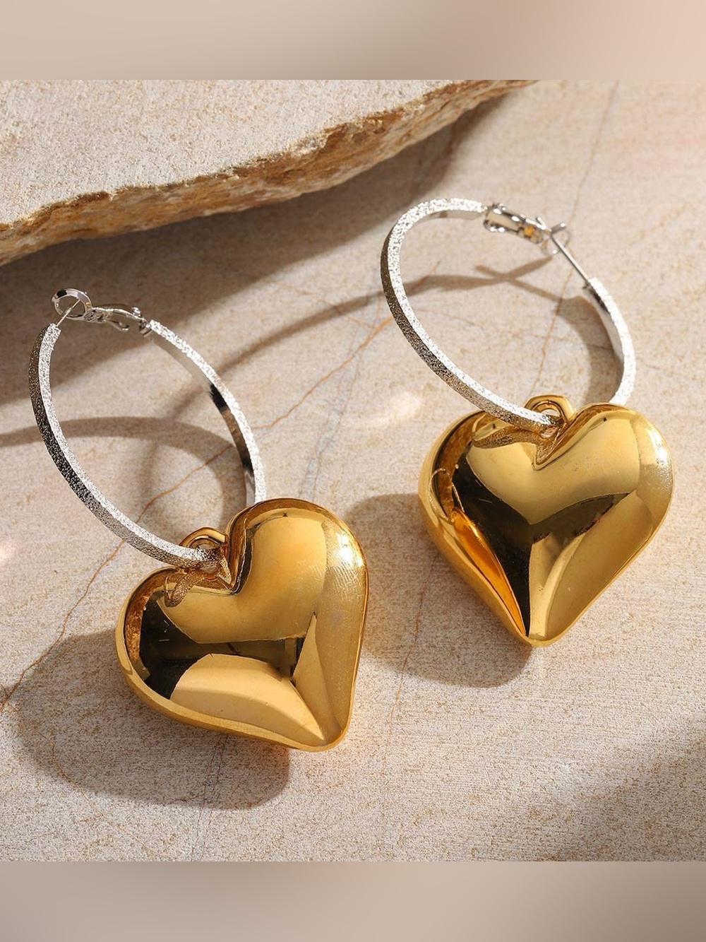 Oversized Chunky Heart Hoop Earrings – Statement Two-Tone Earrings